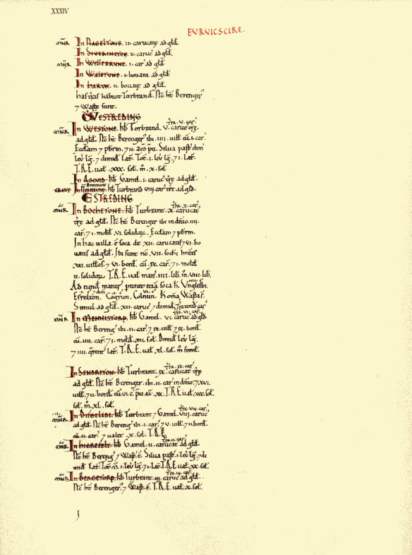 The Page in the Domesday Book dated 1086 describing Duggleby (Difgelibi) in Yorkshire