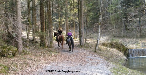 Local girls exercising their horses along the Osterbach from Bad Feilnbach to Thalhäusl