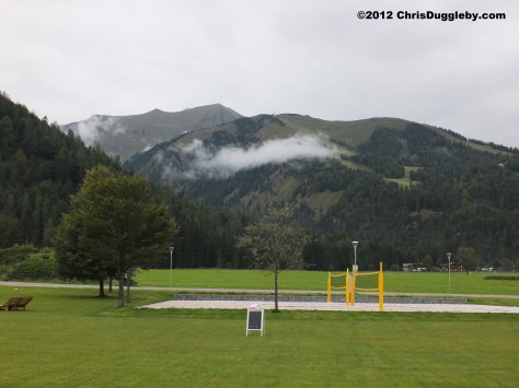 Moutains to the north of the Achensee Lake with a somewhat 'naked' looking beach volley-ball pitch in the foreground Moutains to the north of the Achensee Lake with a somewhat 'naked' looking beach volley-ball pitch in the foreground