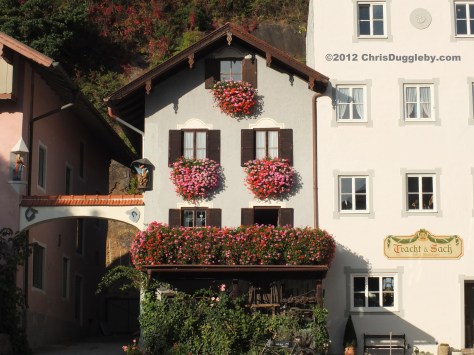 The pretty hanging baskets match the colour from Schloss Neubeuern's hanging gardens The pretty hanging baskets match the colour from Schloss Neubeuern's hanging gardens