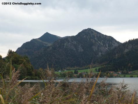 Mountain view behind lake Schliersee in Autumn