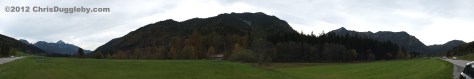 Autumn panoramic view of the Alpine road from Lake Schiersee to the Wendelstein Mountain