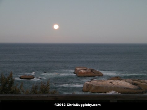 Sunset Rocks just before the moon finally sets