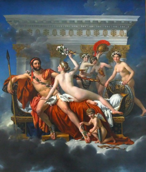 Mars holding his spear and playing with some doves while Venus discusses how to market health products - Jacques-Louis David Painting 1822-25
