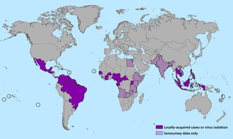 Zika World Map 15 Jan 2016 from the Centre for Disease Control
