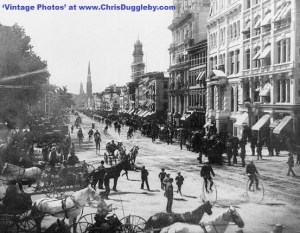 1885 Bicycle Parade at Hartford, Connecticut, USA 