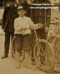 10 yr old boy at Danville Messengers - wearing company issued company footwear 1911